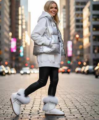 Lærstøvler med ekte pels for kvinner