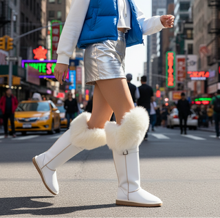 Bottes haute d'hiver en cuir véritable avec fourrure