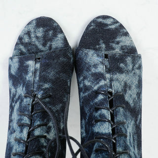 Sandali stivaletti estivi blu lavato con tacco alto e lacci da donna