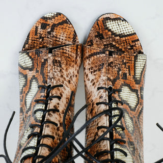 Sandalias botas de verano leopardo con tacones altos y cordones para mujer