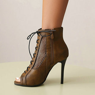 Hnědé sandály boty na vysokém tenkém podpatku pro ženy