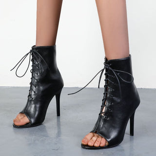 Sandales bottes d'été noire à talons hauts et lacets pour femme