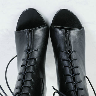 Sandales bottes d'été noire à talons hauts et lacets pour femme